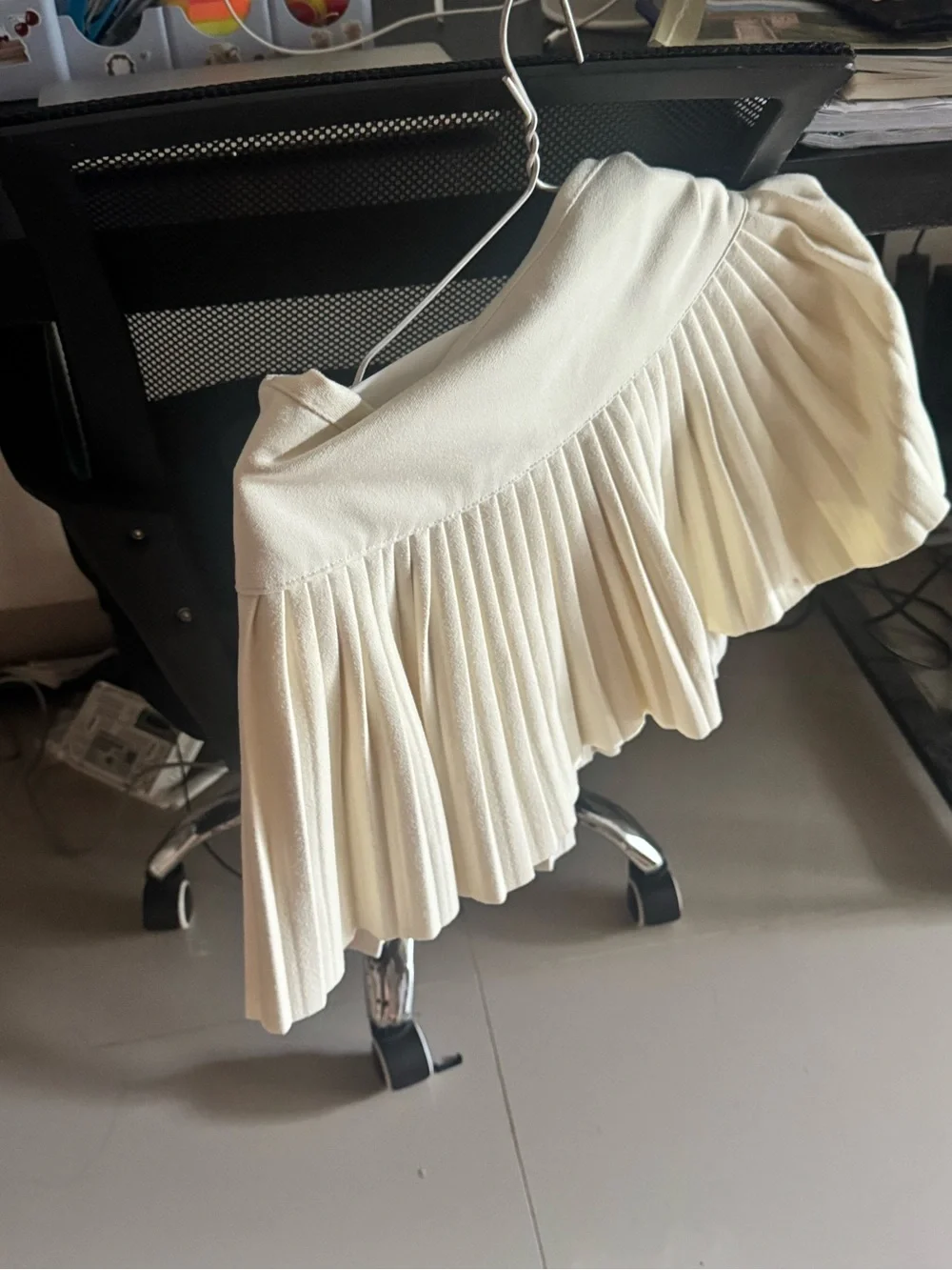 Pleated Cream Mini Skirt